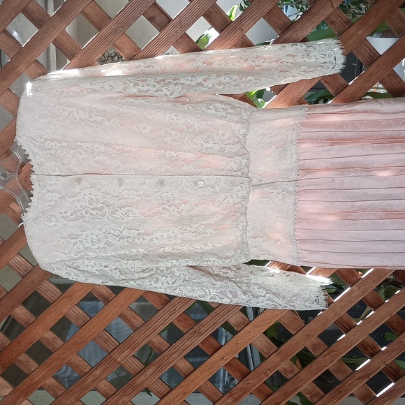 Vintage Jessica McClintock White Lace Top & Pink Silk Drop Waist Dress, Size 10 - Picture 3 of 8